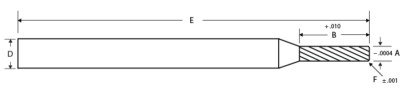 MITGI standard micro corner radius end mill with extended length of cut, 4 flute.